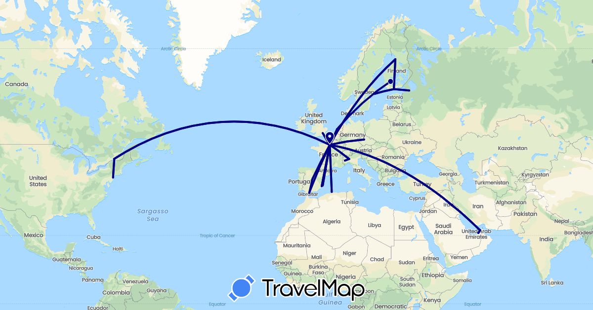 TravelMap itinerary: driving in United Arab Emirates, Canada, Czech Republic, Algeria, Spain, Finland, France, United Kingdom, Italy, Netherlands, Russia, Sweden, United States (Africa, Asia, Europe, North America)